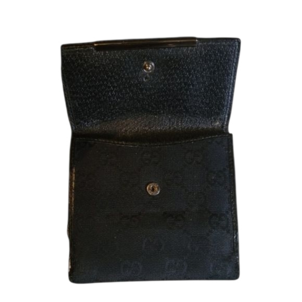 Gucci Black Wallet COMPACT Monogram Metal Bar French Flap Wallet Black AUTHENTIC - Picture 12 of 13